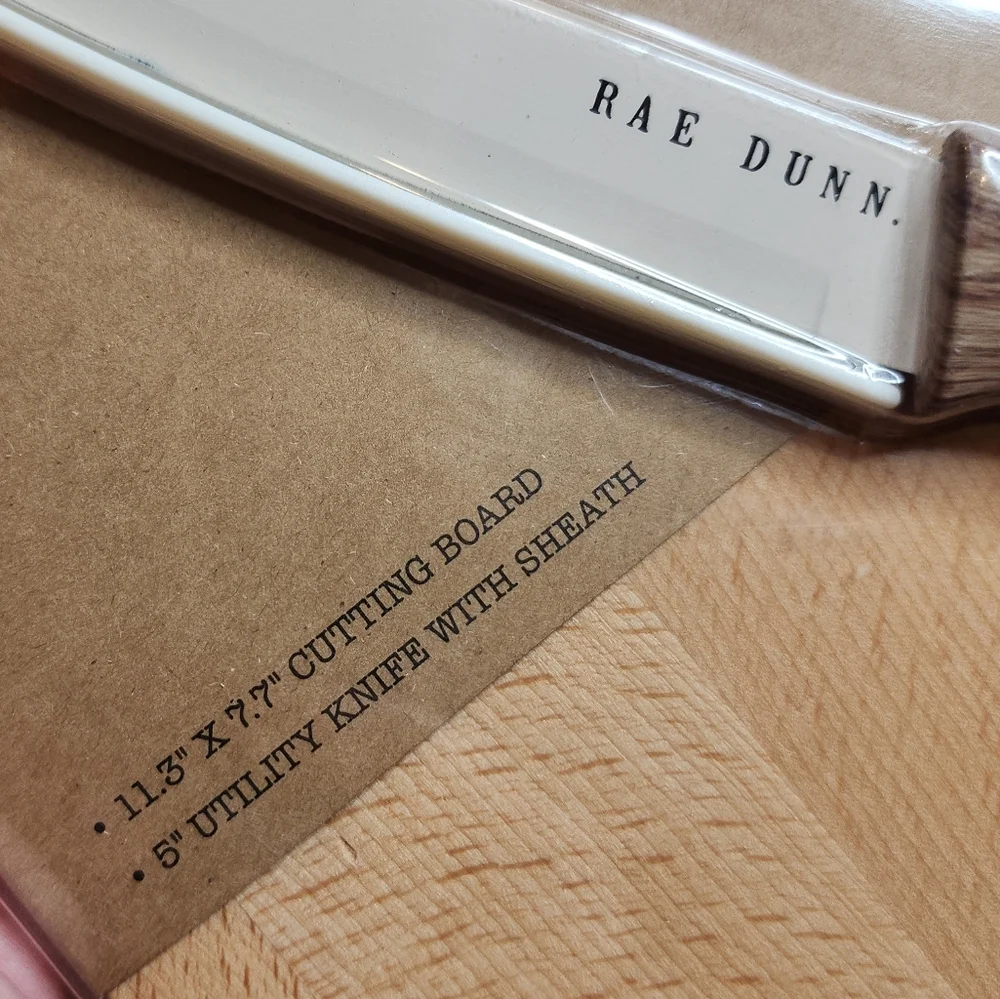 New Rae Dunn Cutting Board And Utility Cream Knife Faux Wood Handle - Picture 2 of 10